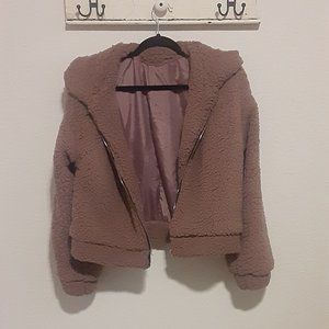 Grey/Rose Pink Fuzzy Teddy Jacket Shein Womens L